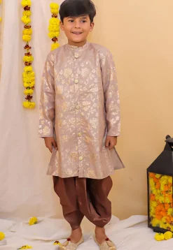 Woven Art Silk Jacquard Kurta Set in Light Purple