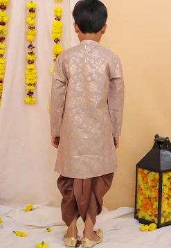 Woven Art Silk Jacquard Kurta Set in Light Purple