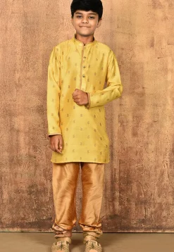Woven Art Silk Jacquard Kurta in Yellow