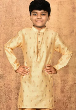 Woven Art Silk Jacquard Kurta Set in Peach