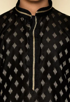 Woven Art Silk Jacquard Kurta Set in Black