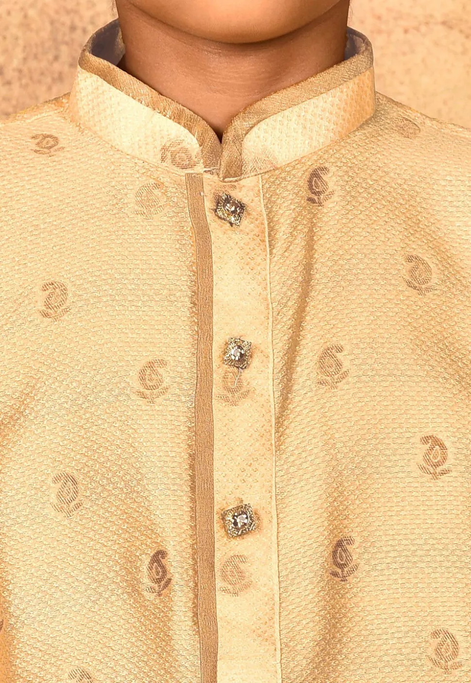 Woven Art Silk Jacquard Kurta in Peach