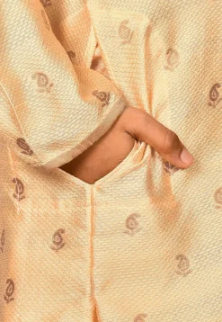 Woven Art Silk Jacquard Kurta in Peach