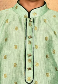 Woven Art Silk Jacquard Kurta Set in Pastel Green