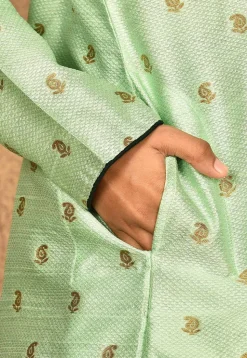 Woven Art Silk Jacquard Kurta Set in Pastel Green