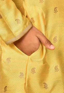 Woven Art Silk Jacquard Kurta Set in Yellow