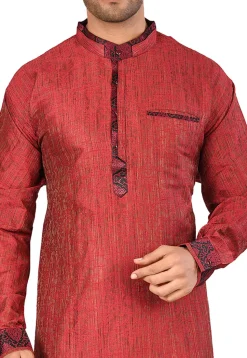 Woven Art Silk Jacquard Kurta Set in Red