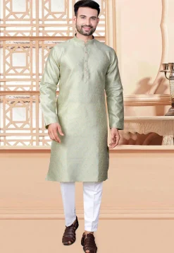 Woven Art Silk Jacquard Kurta in Sea Green