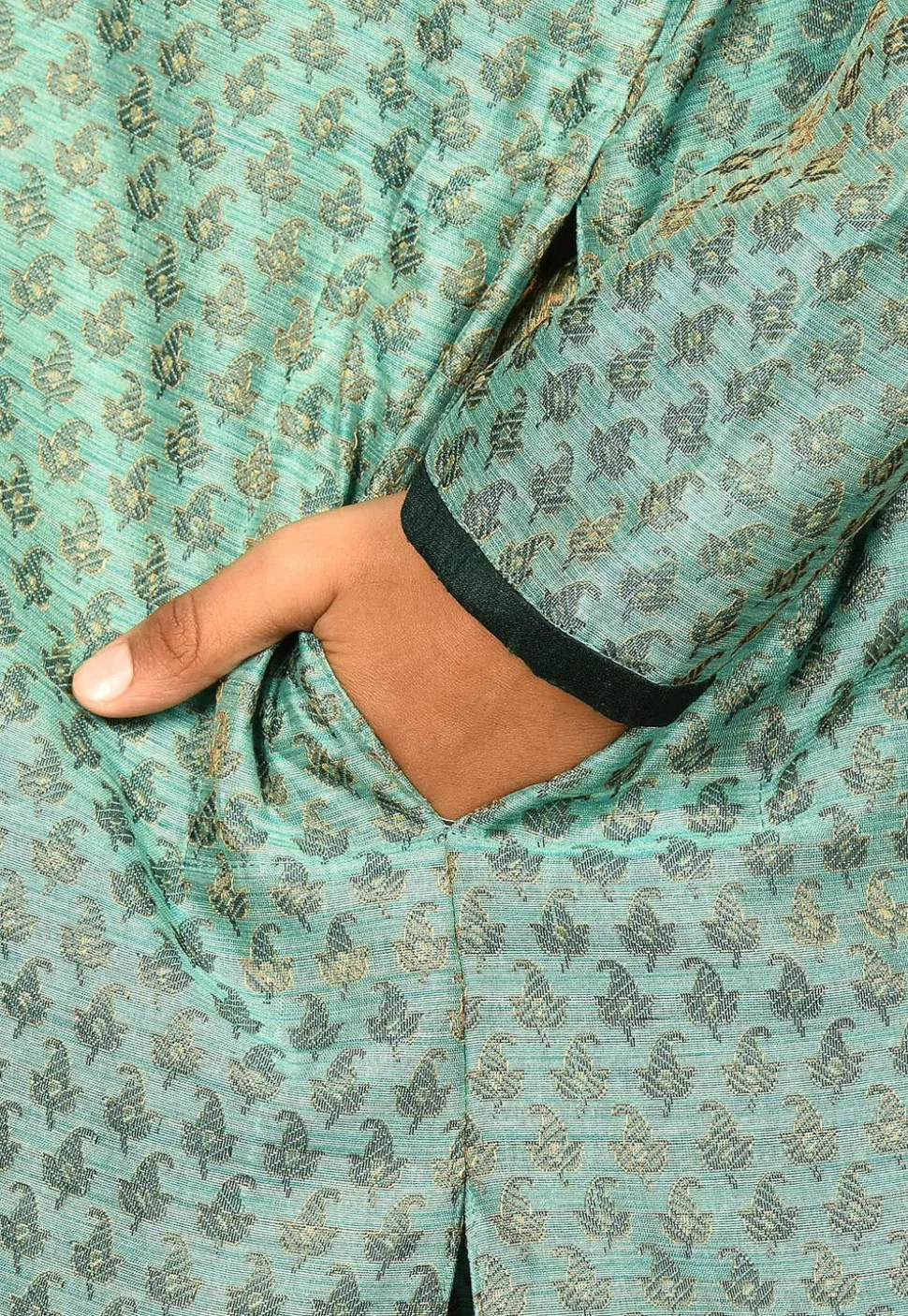 Woven Art Silk Jacquard Kurta Set in Light Teal Green