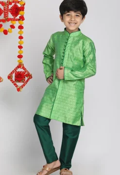Woven Art Silk Jacquard Kurta Set in Light Teal Green