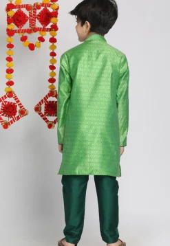 Woven Art Silk Jacquard Kurta Set in Light Teal Green