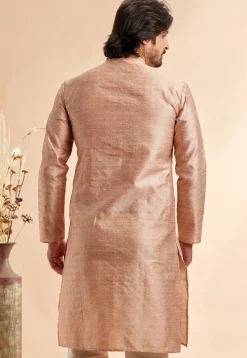Woven Art Silk Jacquard Kurta in Peach