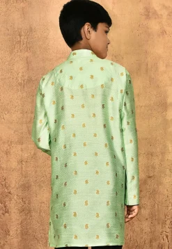 Woven Art Silk Jacquard Kurta in Pastel Green