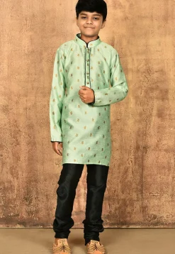 Woven Art Silk Jacquard Kurta in Pastel Green