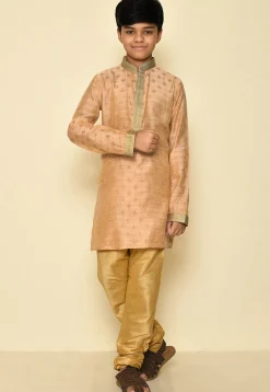 Woven Art Silk Jacquard Kurta Set in Light Peach