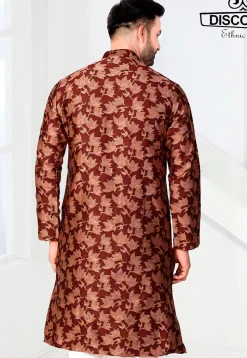 Woven Art Silk Jacquard Kurta in Maroon