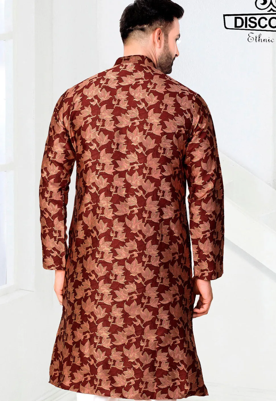 Woven Art Silk Jacquard Kurta in Maroon
