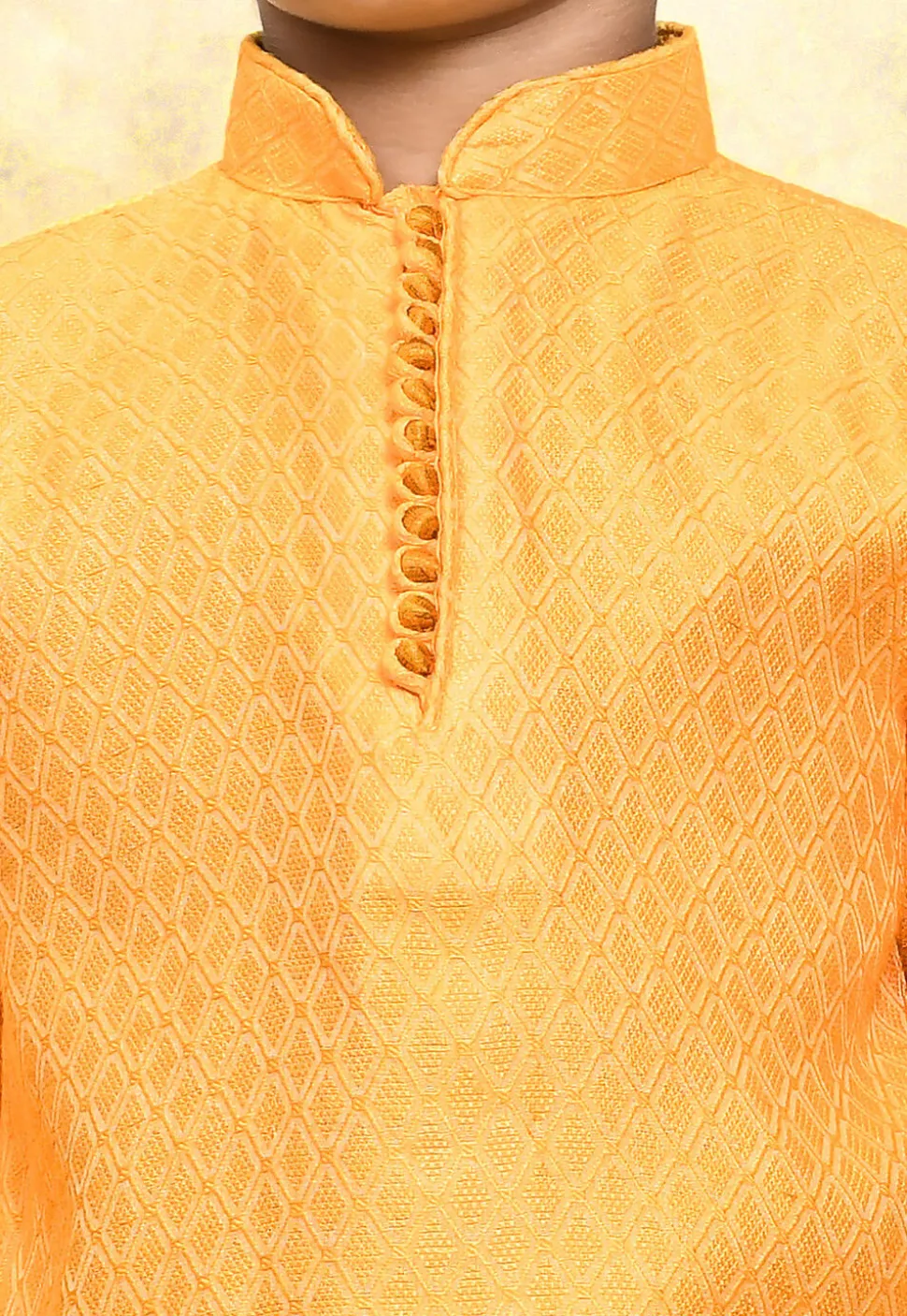 Woven Art Silk Jacquard Kurta Set in Mustard