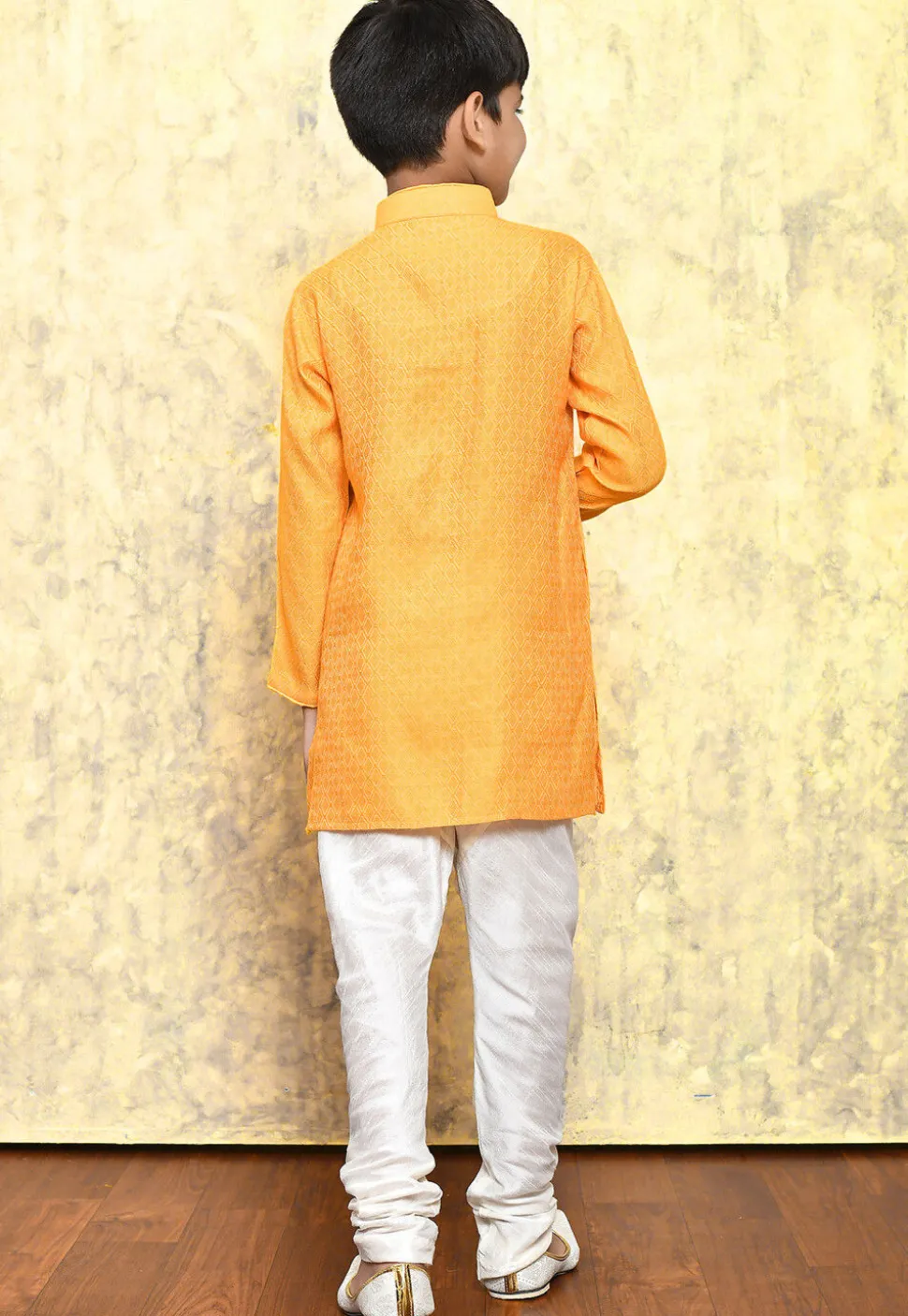 Woven Art Silk Jacquard Kurta Set in Mustard