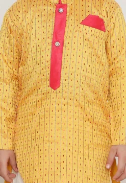 Woven Art Silk Jacquard Kurta Set in Yellow