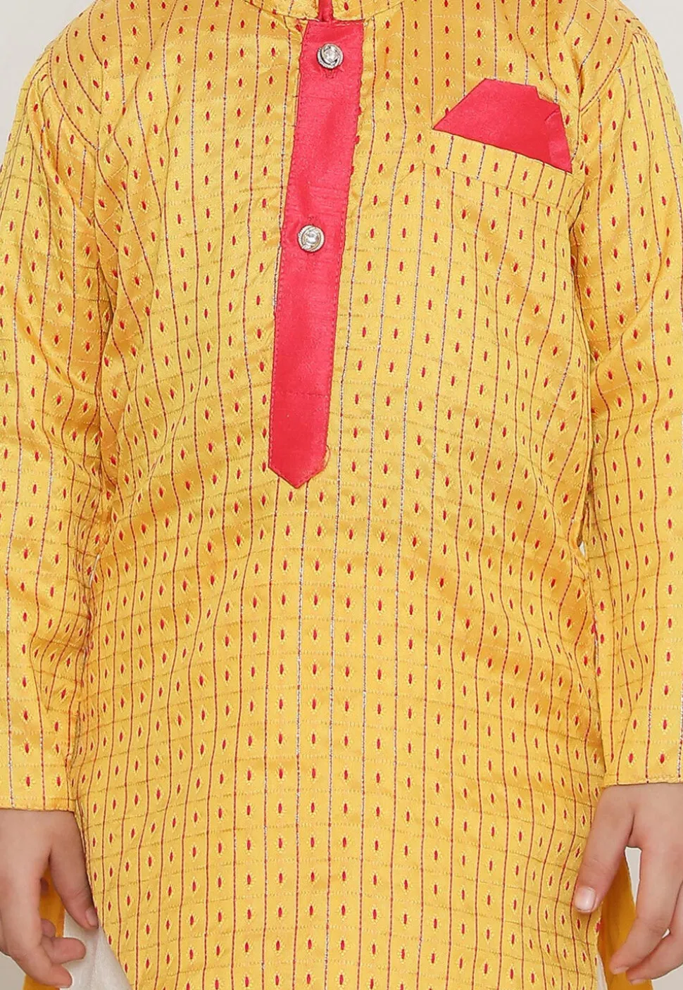 Woven Art Silk Jacquard Kurta Set in Yellow