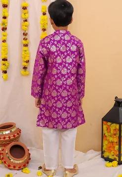 Woven Art Silk Jacquard Kurta Set in Purple