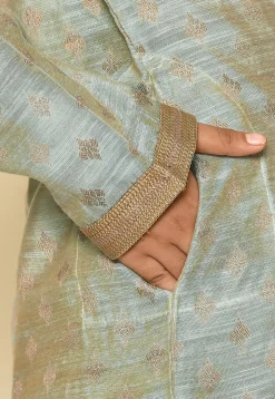 Woven Art Silk Jacquard Kurta Set in Grey