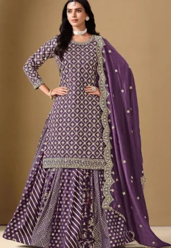 Woven Art Silk Jacquard Lehenga in Purple