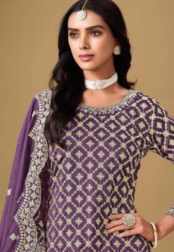 Woven Art Silk Jacquard Lehenga in Purple