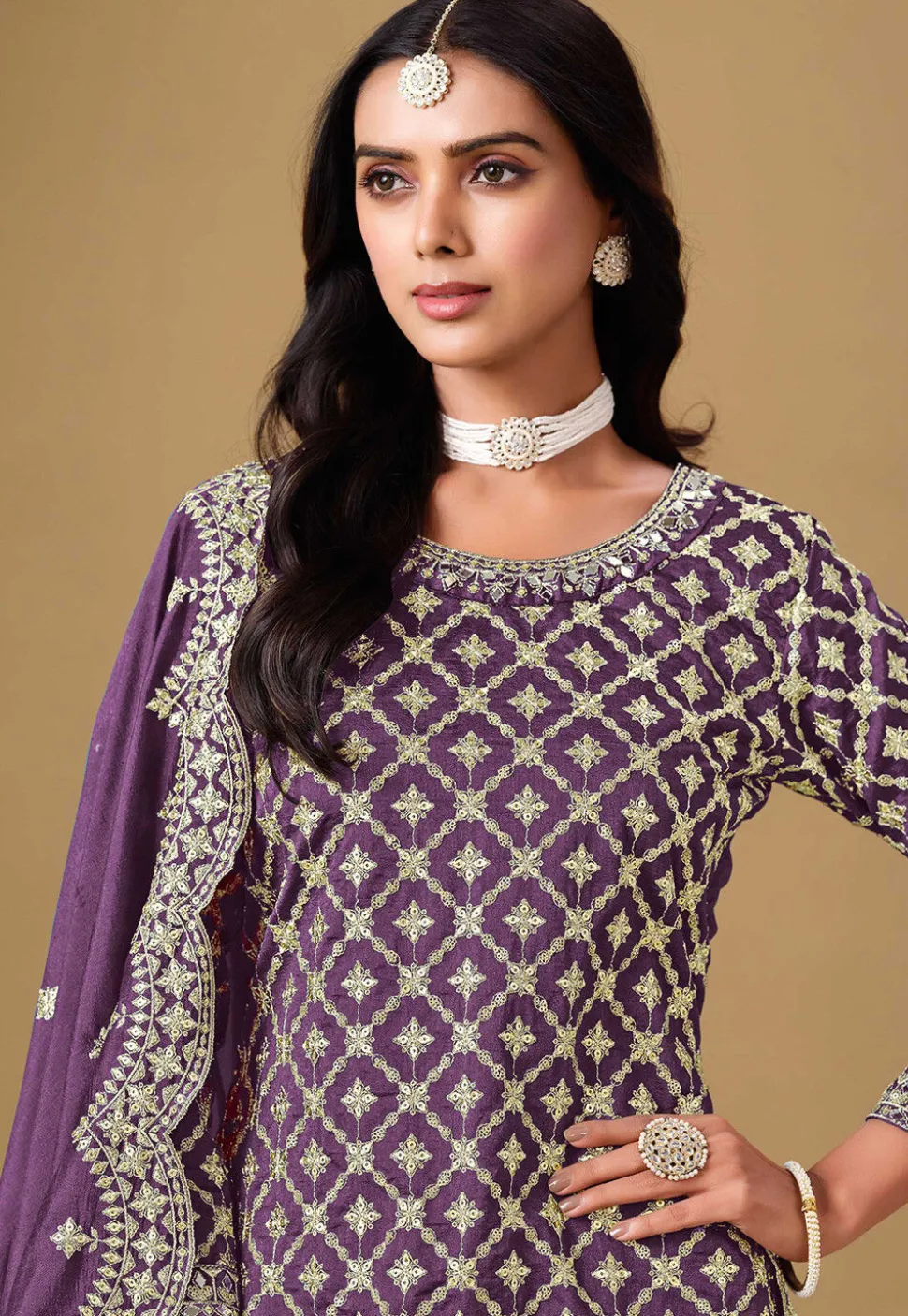 Woven Art Silk Jacquard Lehenga in Purple