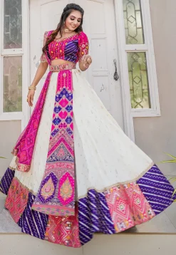 Woven Art Silk Jacquard Lehenga in Off White