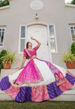 Woven Art Silk Jacquard Lehenga in Off White