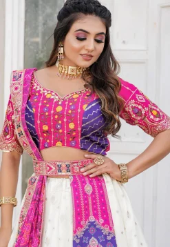 Woven Art Silk Jacquard Lehenga in Off White