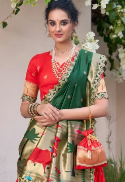Woven Art Silk Jacquard Lehenga in Red