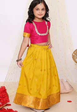 Woven Art Silk Jacquard Lehenga in Mustard