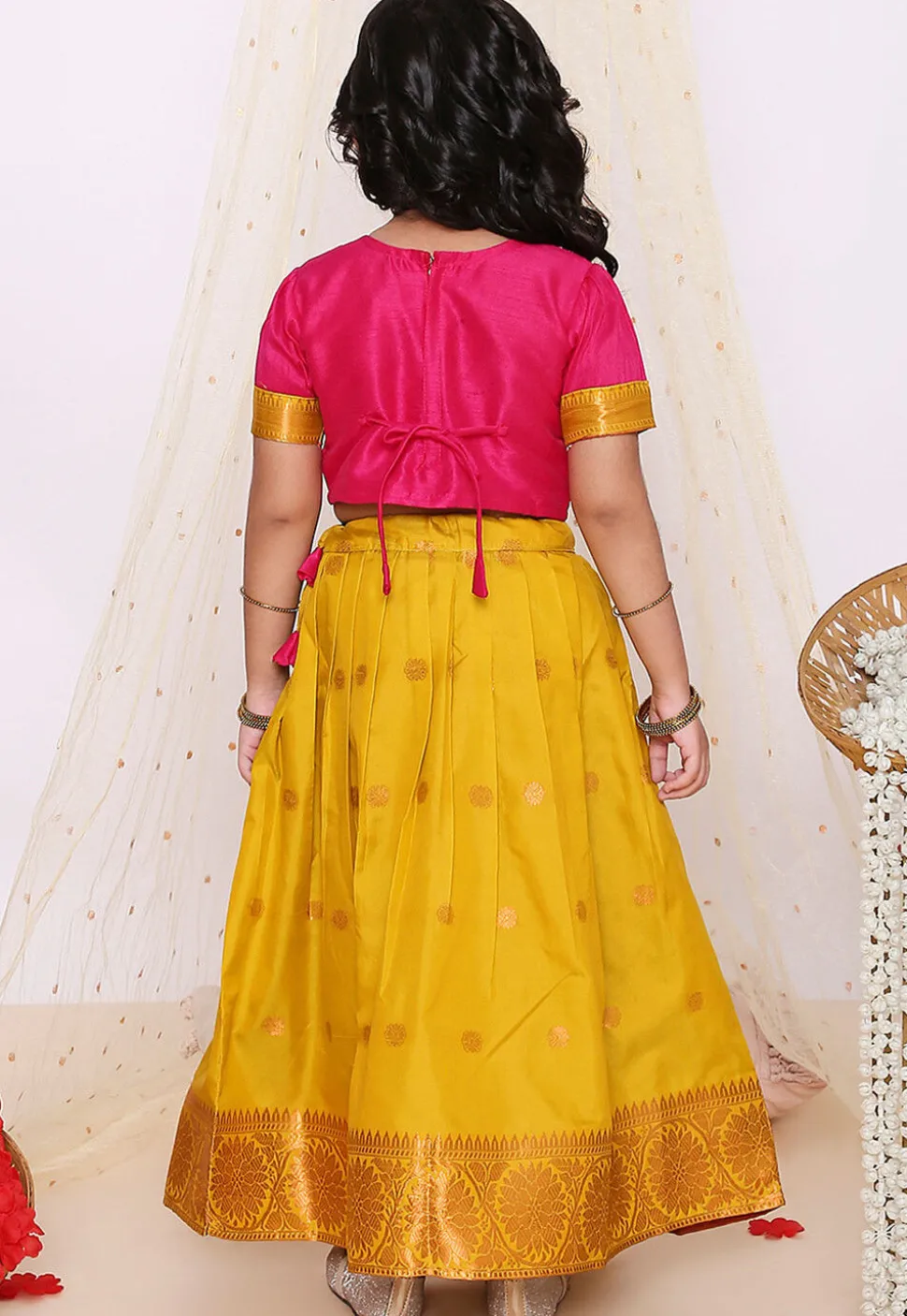 Woven Art Silk Jacquard Lehenga in Mustard