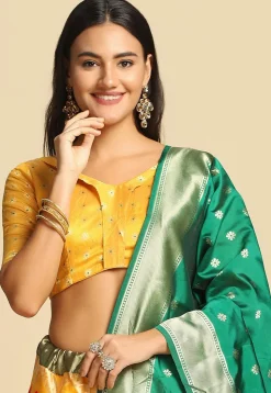 Woven Art Silk Jacquard Lehenga in Yellow