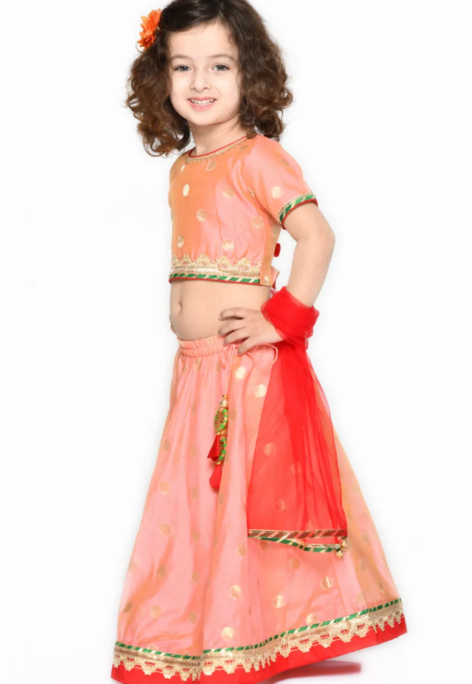 Woven Art Silk Jacquard Lehenga in Peach