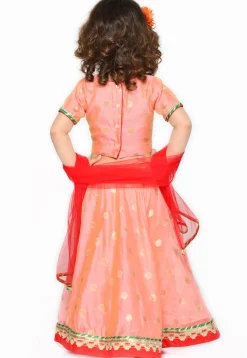 Woven Art Silk Jacquard Lehenga in Peach