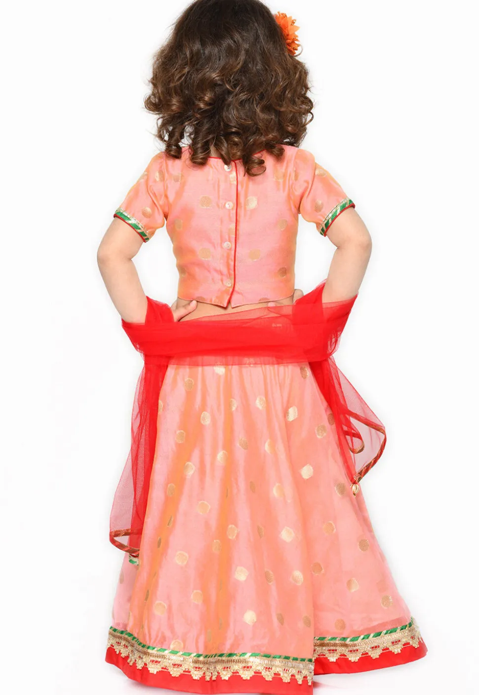 Woven Art Silk Jacquard Lehenga in Peach