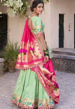 Woven Art Silk Jacquard Lehenga in Pastel Green