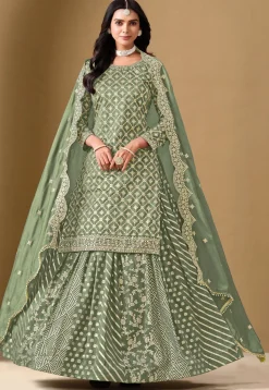 Woven Art Silk Jacquard Lehenga in Light Green