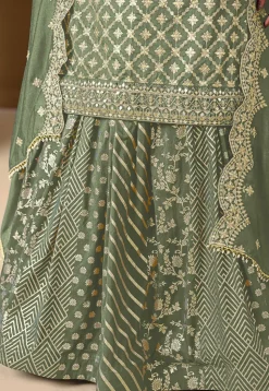 Woven Art Silk Jacquard Lehenga in Light Green