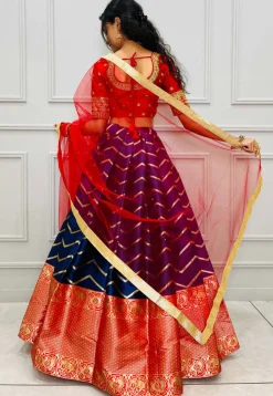 Woven Art Silk Jacquard Lehenga in Dark Blue