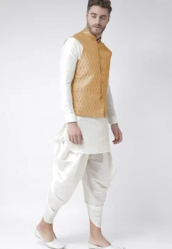 Woven Art Silk Jacquard Nehru Jacket in Beige