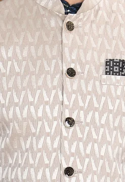 Woven Art Silk Jacquard Nehru Jacket in Light Beige