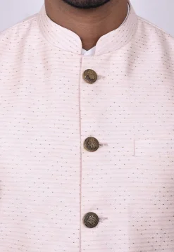 Woven Art Silk Jacquard Nehru Jacket in Light Peach Pink
