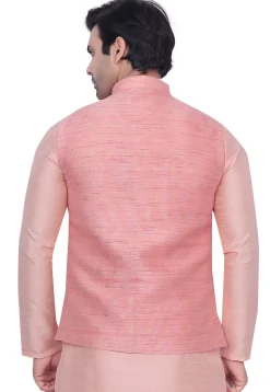 Woven Art Silk Jacquard Nehru Jacket in Peach