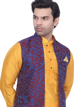 Woven Art Silk Jacquard Nehru Jacket in Blue