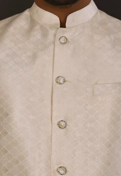 Woven Art Silk Jacquard Nehru Jacket in Cream